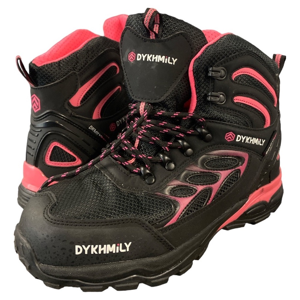 DYKHMiLY Pink & Black Cute Steel Toe Hiking / Work Boots